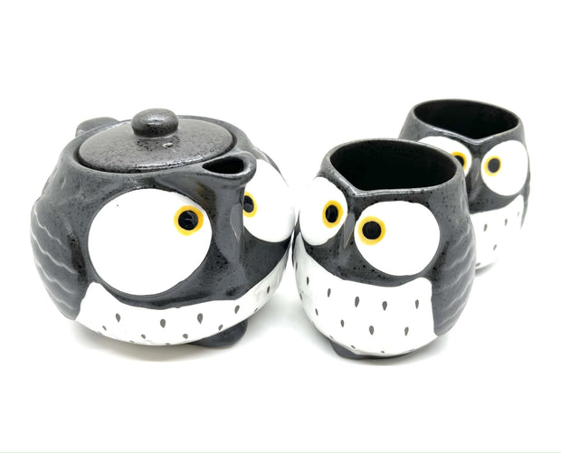 Black Fukuro Owl Teapot Set - Shizen Cha - Shizen Cha