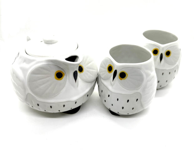 White Fukuro Owl Teapot Set - Shizen Cha - Shizen Cha