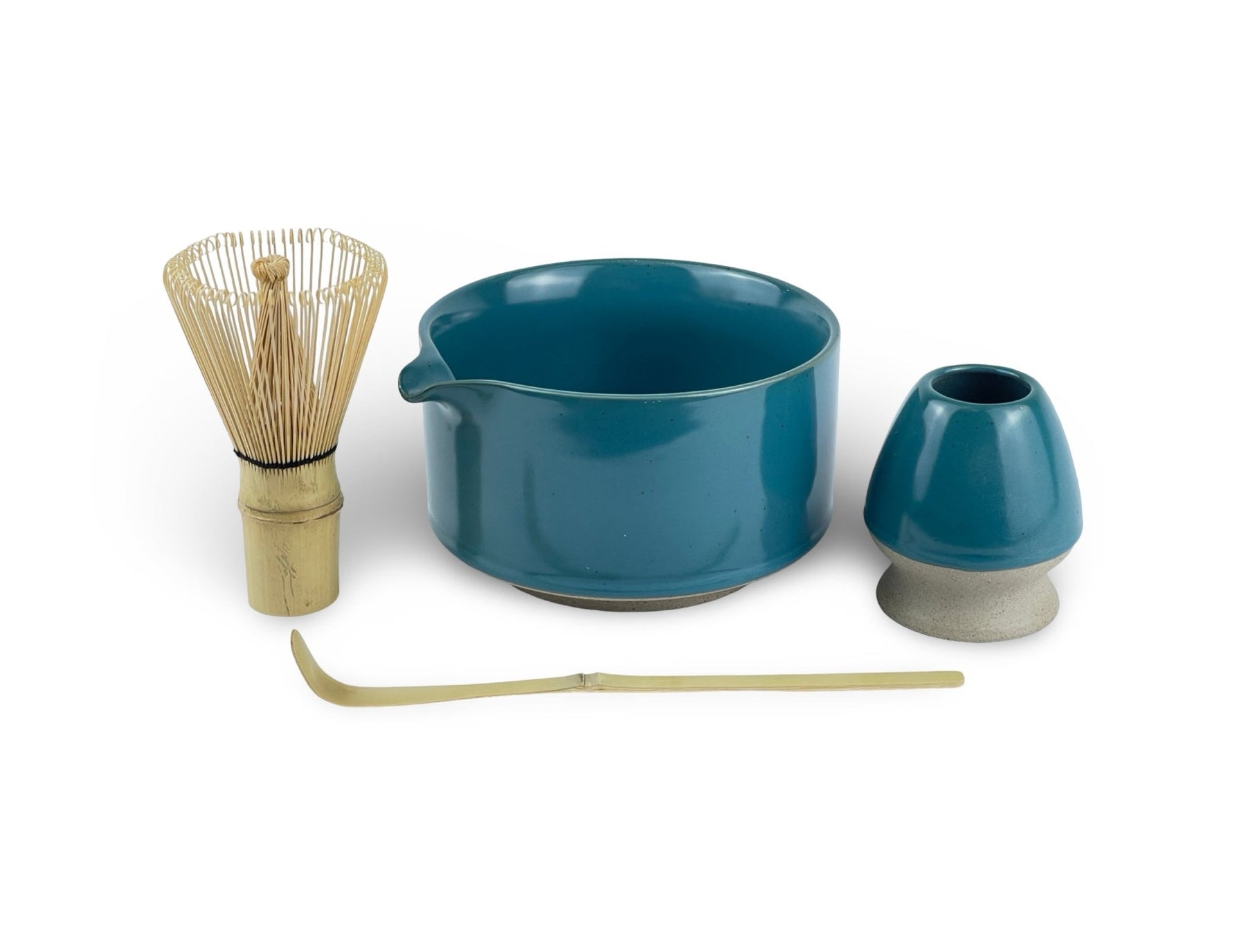 Japanese Arctic Teal Katakuchi Matcha Tea Bowl Set