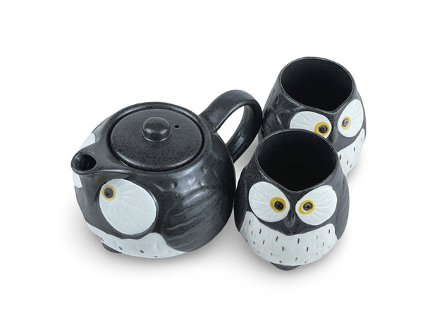 Japanese Black Fukuro Owl Teapot Set - Shizen Cha