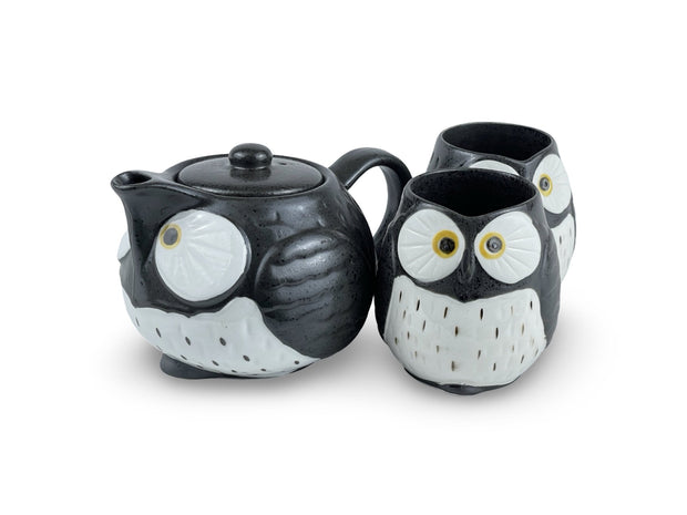 Japanese Black Fukuro Owl Teapot Set - Shizen Cha