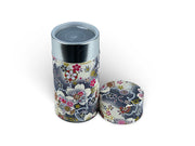 Japanese Blossom Black Washi Paper Tea Tin Container - Shizen Cha