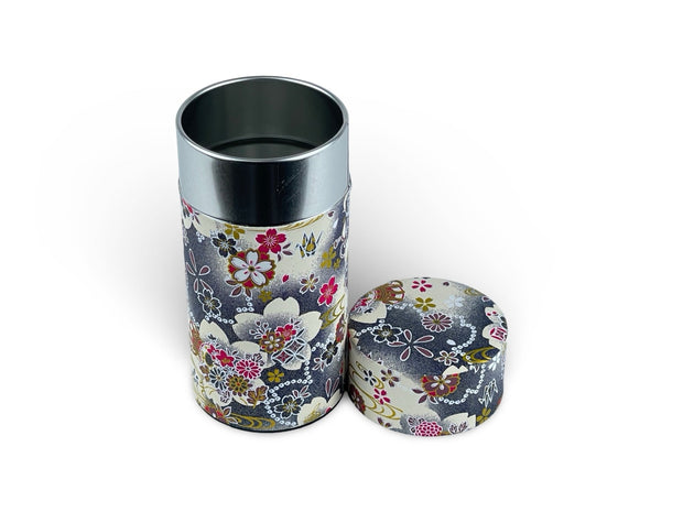 Japanese Blossom Black Washi Paper Tea Tin Container - Shizen Cha