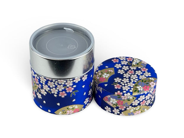 Japanese Blue Matsuri Washi Paper Tea Tin Container - Shizen Cha