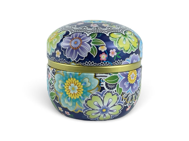 Japanese Festive Blue Lacquered Tea Tin Container - Shizen Cha