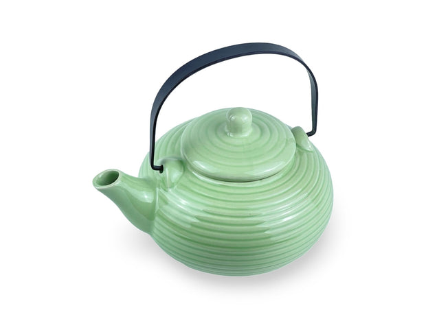 Japanese Green Ceramic Teapot & Bamboo Tray - Shizen Cha