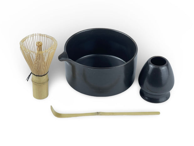 Japanese Matte Black Katakuchi Matcha Tea Bowl Set - Shizen Cha