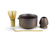 Japanese Matte Bronze Katakuchi Matcha Tea Bowl Set - Shizen Cha