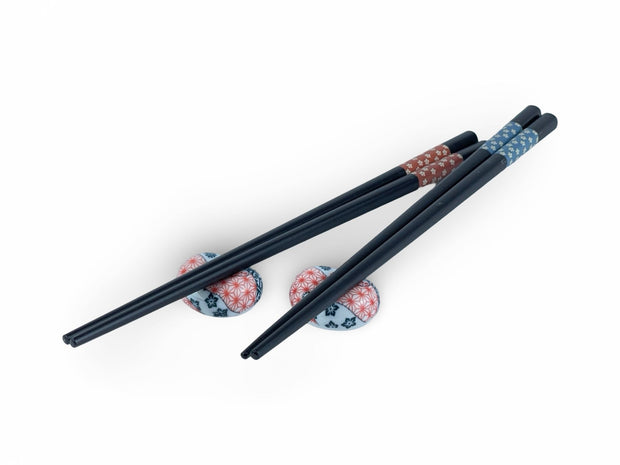 Japanese Red & Blue Hana Chopstick Set - Shizen Cha