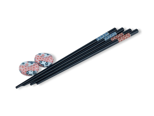 Japanese Red & Blue Hana Chopstick Set - Shizen Cha