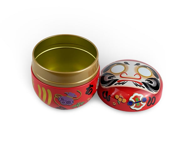 Japanese Red Daruma Lacquered Tea Tin Container - Shizen Cha