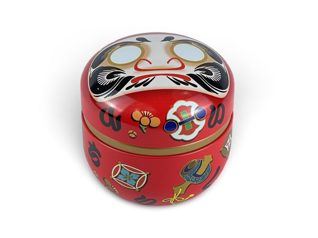 Japanese Red Daruma Lacquered Tea Tin Container - Shizen Cha