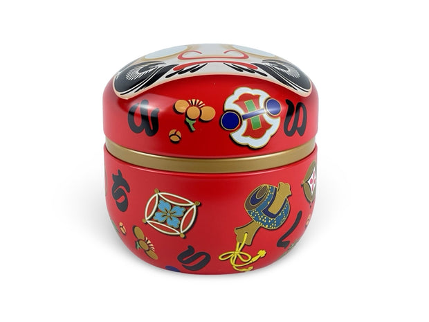 Japanese Red Daruma Lacquered Tea Tin Container - Shizen Cha