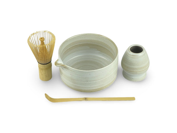 Japanese Sandstone Katakuchi Matcha Tea Bowl Set - Shizen Cha