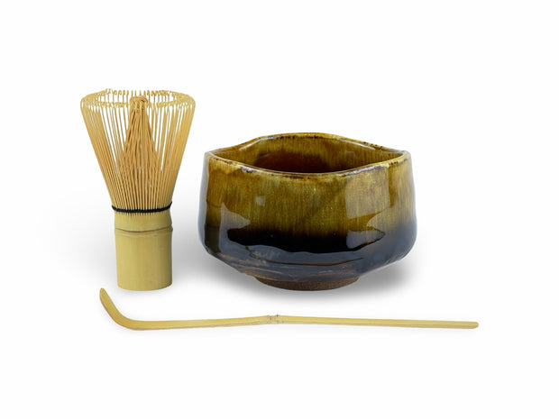 Japanese Tsuchi Brown Matcha Tea Bowl Set - Shizen Cha