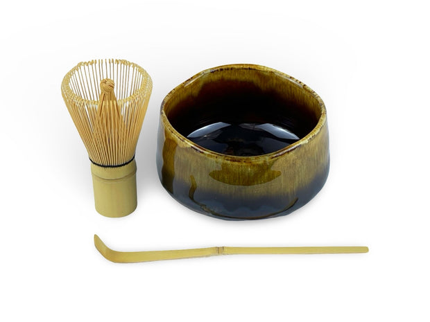 Japanese Tsuchi Brown Matcha Tea Bowl Set - Shizen Cha