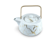 Japanese White Marble Gold Ceramic Teapot Set & Bamboo Tray - Shizen Cha