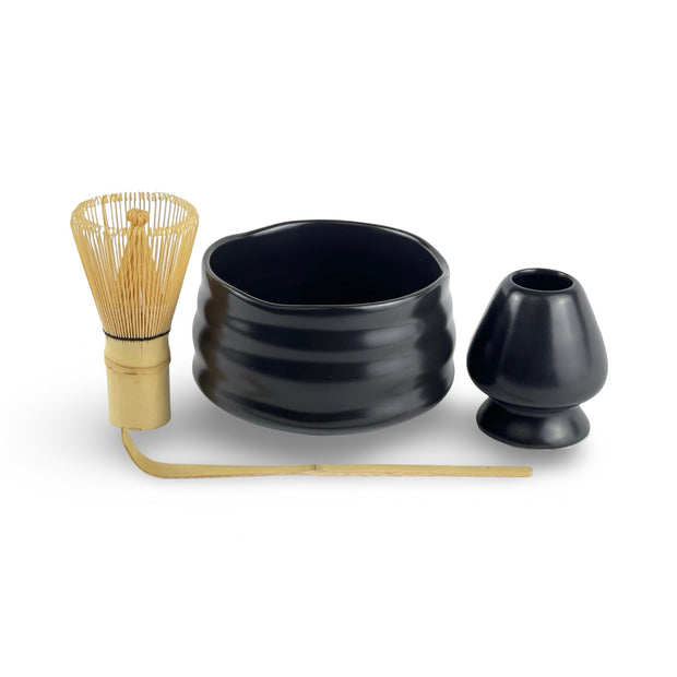 Matte Black Matcha Tea Bowl Set - Shizen Cha