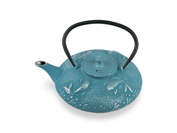 Japanese Blue Koi Cast Iron Tetsubin Teapot