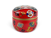 Japanese Red Daruma Lacquered Tea Tin Container