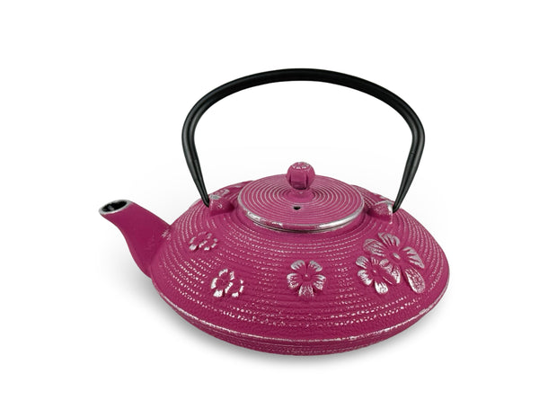 Japanese Crimson Hana Cast Iron Tetsubin Teapot