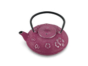 Japanese Crimson Hana Cast Iron Tetsubin Teapot