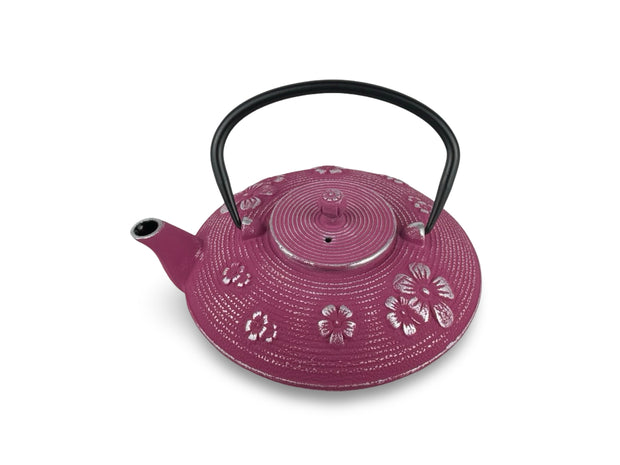 Japanese Crimson Hana Cast Iron Tetsubin Teapot