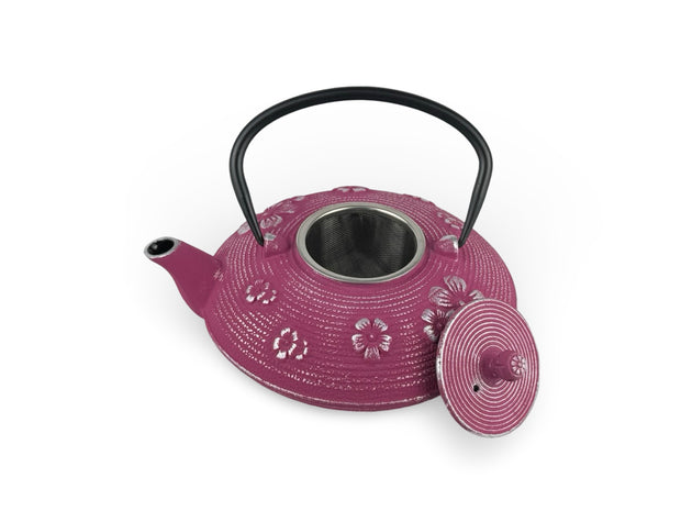 Japanese Crimson Hana Cast Iron Tetsubin Teapot
