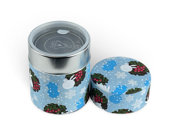 Japanese Winter Rabbit Washi Paper Tea Tin Container