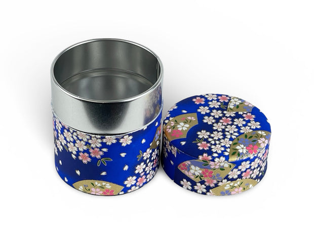 Japanese Blue Matsuri Washi Paper Tea Tin Container