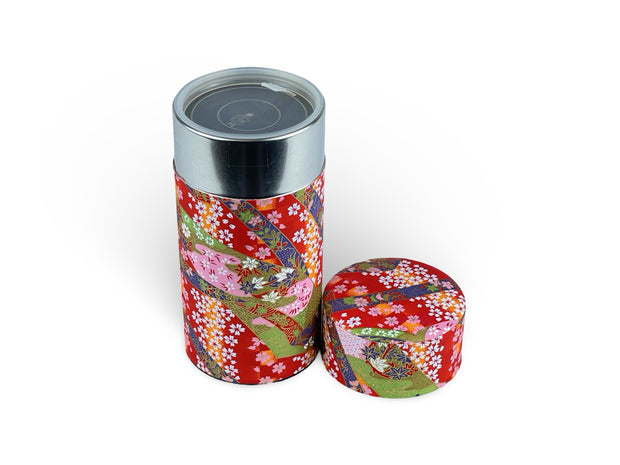 Japanese Red Matsuri Washi Paper Tea Tin Container