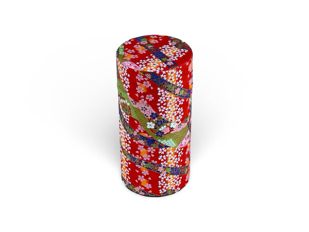 Japanese Red Matsuri Washi Paper Tea Tin Container