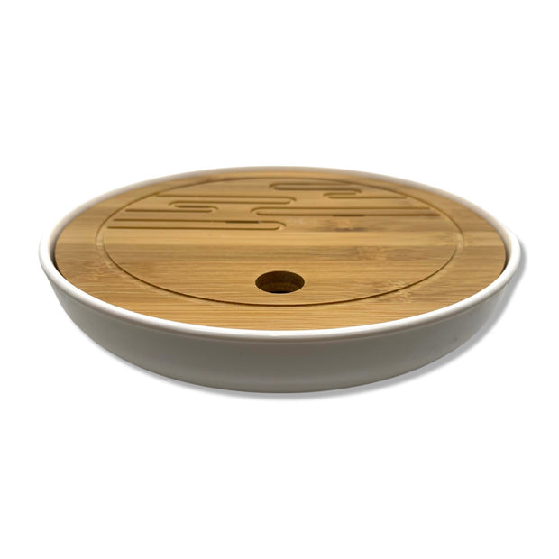 White Wooden Circle Tea Tray - Shizen Cha